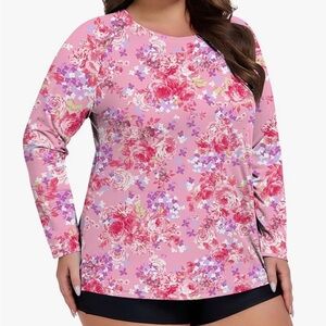 Women's Plus Size Swim Shirt Long Sleeve Rash Guard UV Protection Sun Shirts 2XL